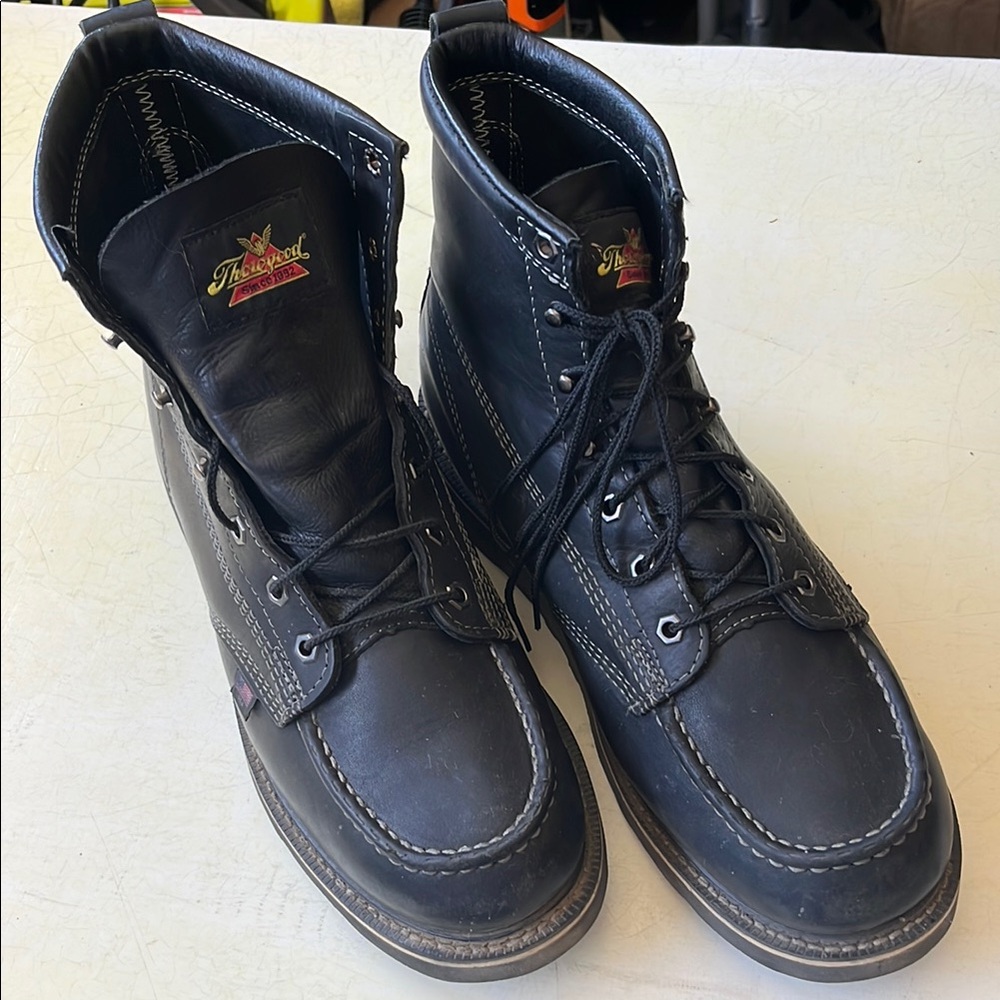 Black Leather Moc-Toe Boots with Sturdy Sole